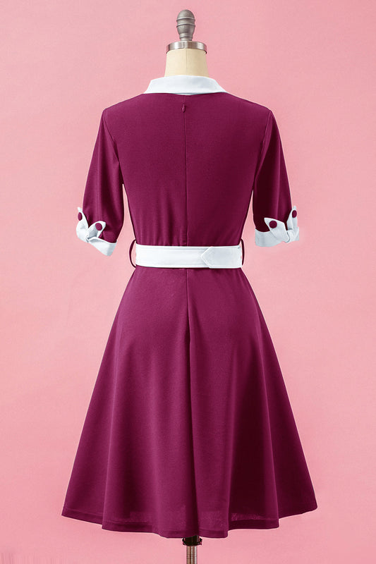 Robe de soirée évasée à col en V et patchwork vert