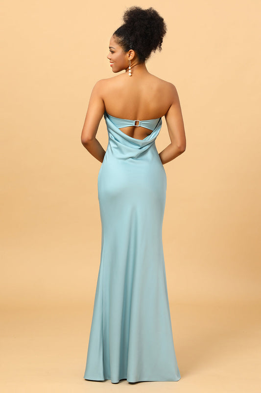 Grey Blue Satin Mermaid Bridesmaid Dress