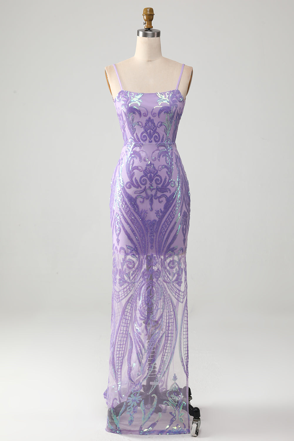 Robe de bal dos nu violet clair avec des paillettes