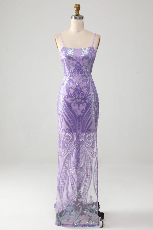 Vestido de fiesta sin espalda lila con lentejuelas