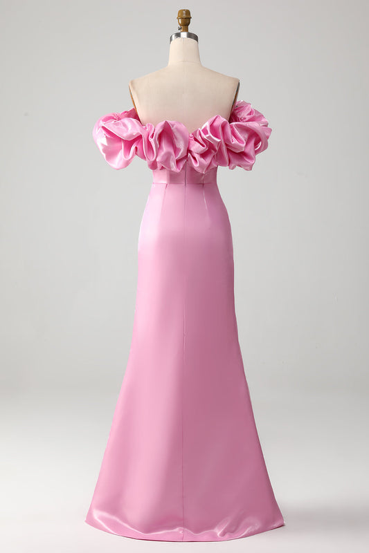 Mermaid Off-the-Shoulder Pink Prom Dress with Ruffles