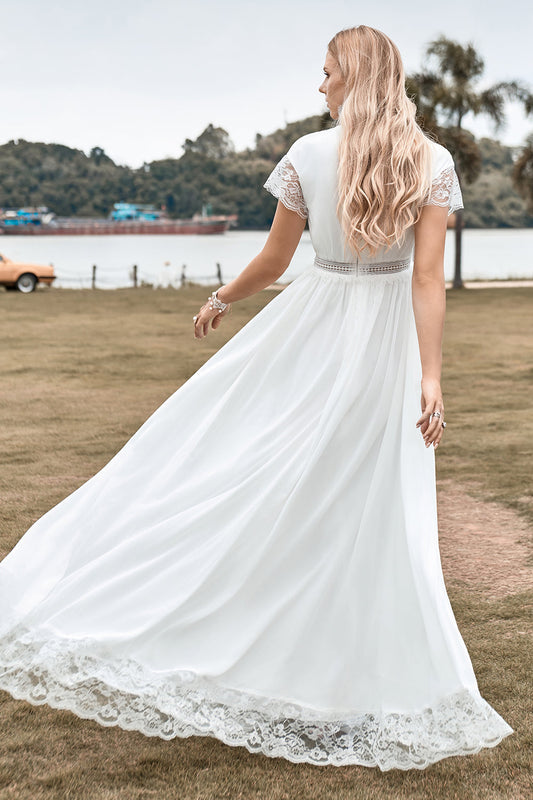 Robe de mariée bohème simple à décolleté en V profond avec fente