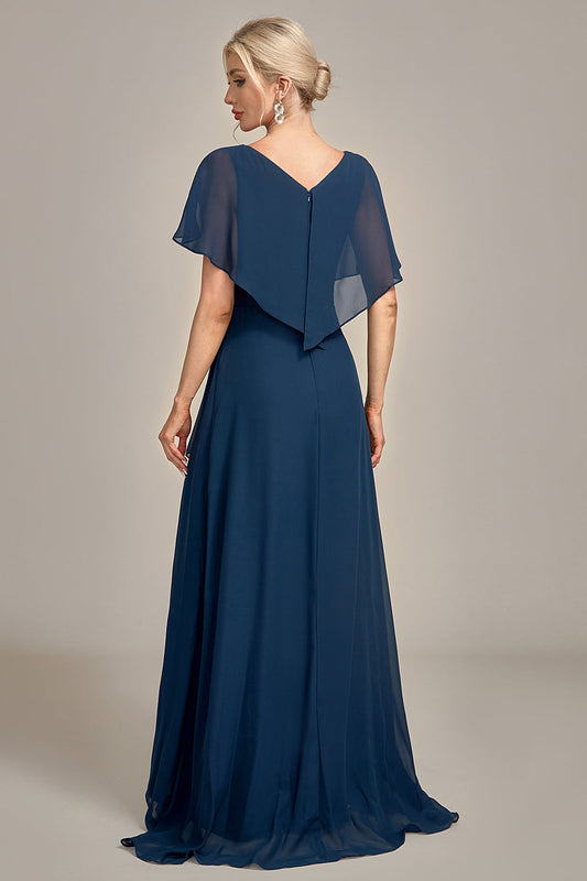 Robe asymétrique trapèze bleu marine avec perles et sequins pour mère de la mariée