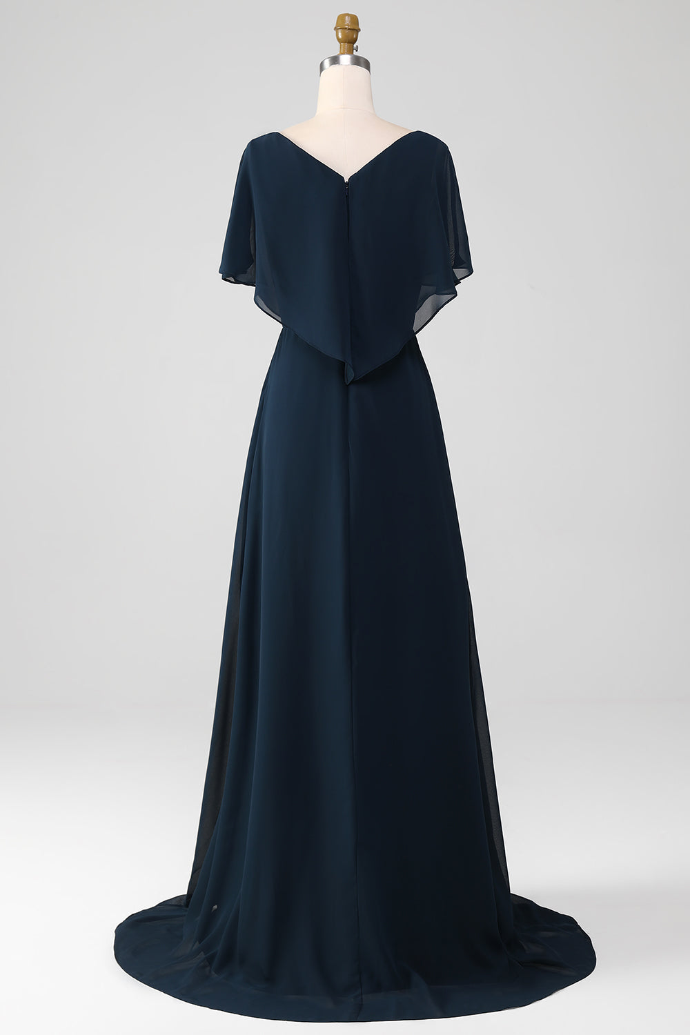 Navy A-Line V-Neck Long Chiffon Choir Dress with Beading