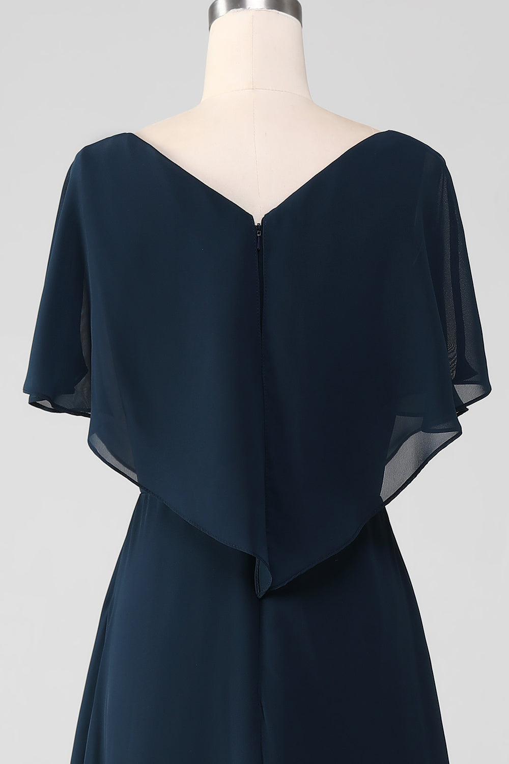 Navy A-Line V-Neck Long Chiffon Choir Dress with Beading