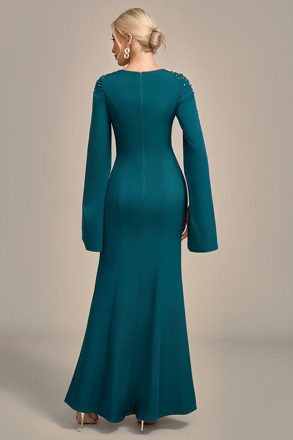 Dark Green Mermaid Beaded Round Neck Long Choir Dress