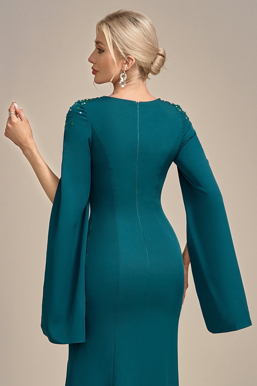 Dark Green Mermaid Beaded Round Neck Long Choir Dress