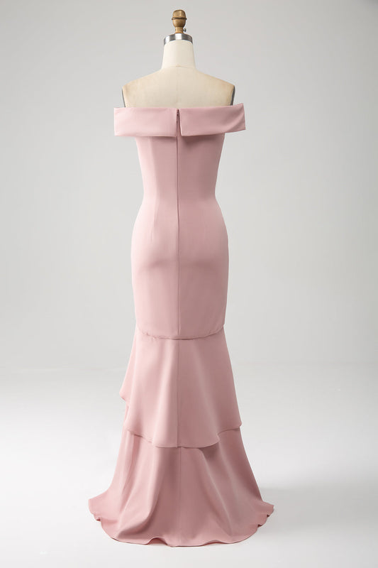 Robe Rose Sirène Volants Mère de la Mariée