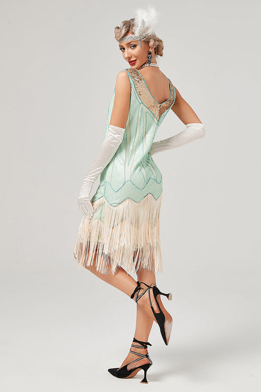 Robe Gatsby courte à paillettes vertes années 20