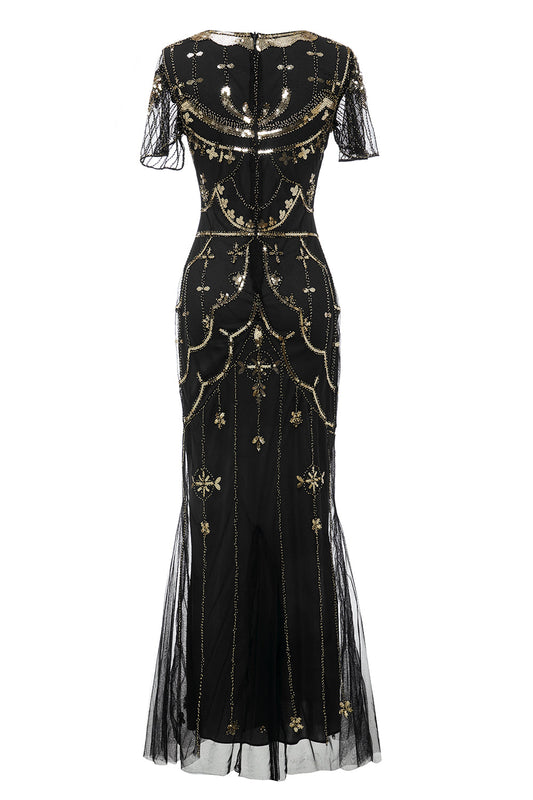 Robe longue noire à sequins années 20