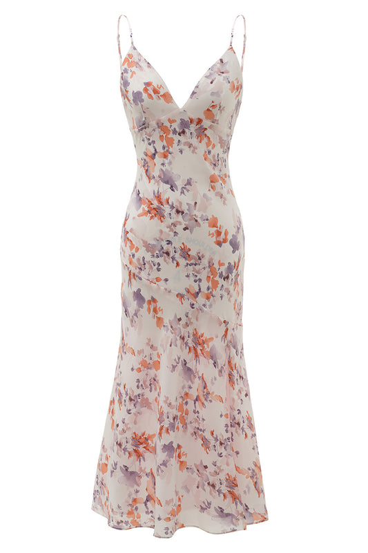 Robe d'été blanche à imprimé floral violet