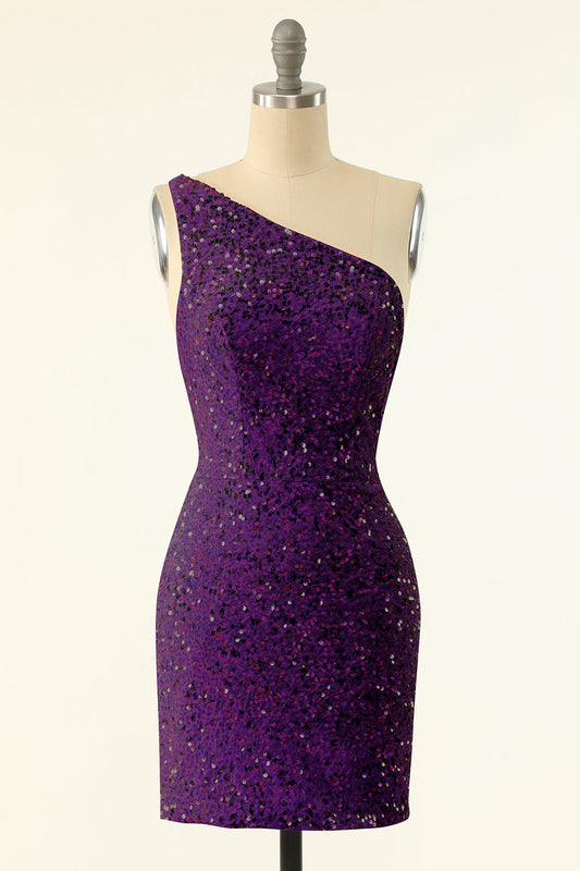Robe de graduation asymétrique à sequins violette