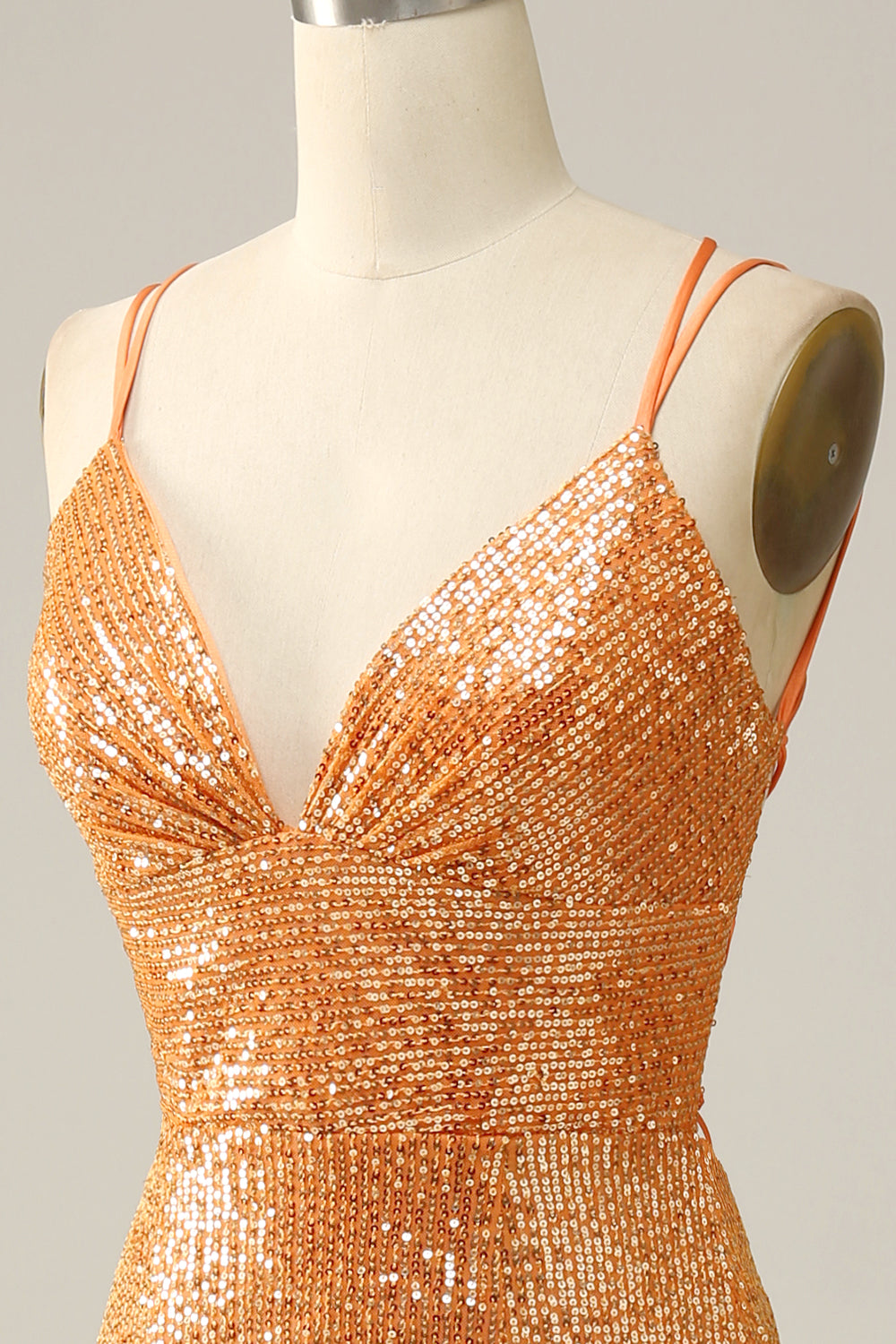 Robe de bal sirène dos nu orange à sequins