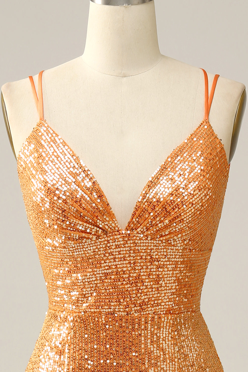 Robe de bal sirène dos nu orange à sequins