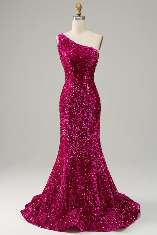 Robe de bal sirène à paillettes et à une épaule