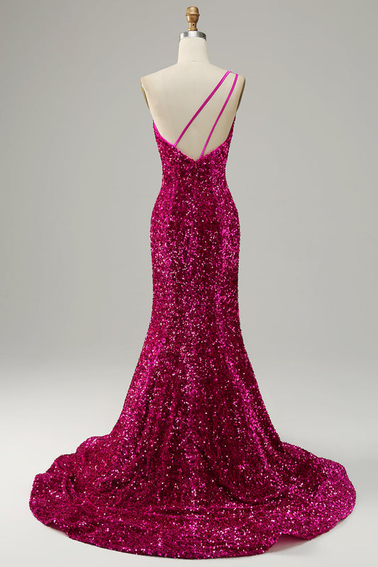 Robe de bal sirène à paillettes et à une épaule