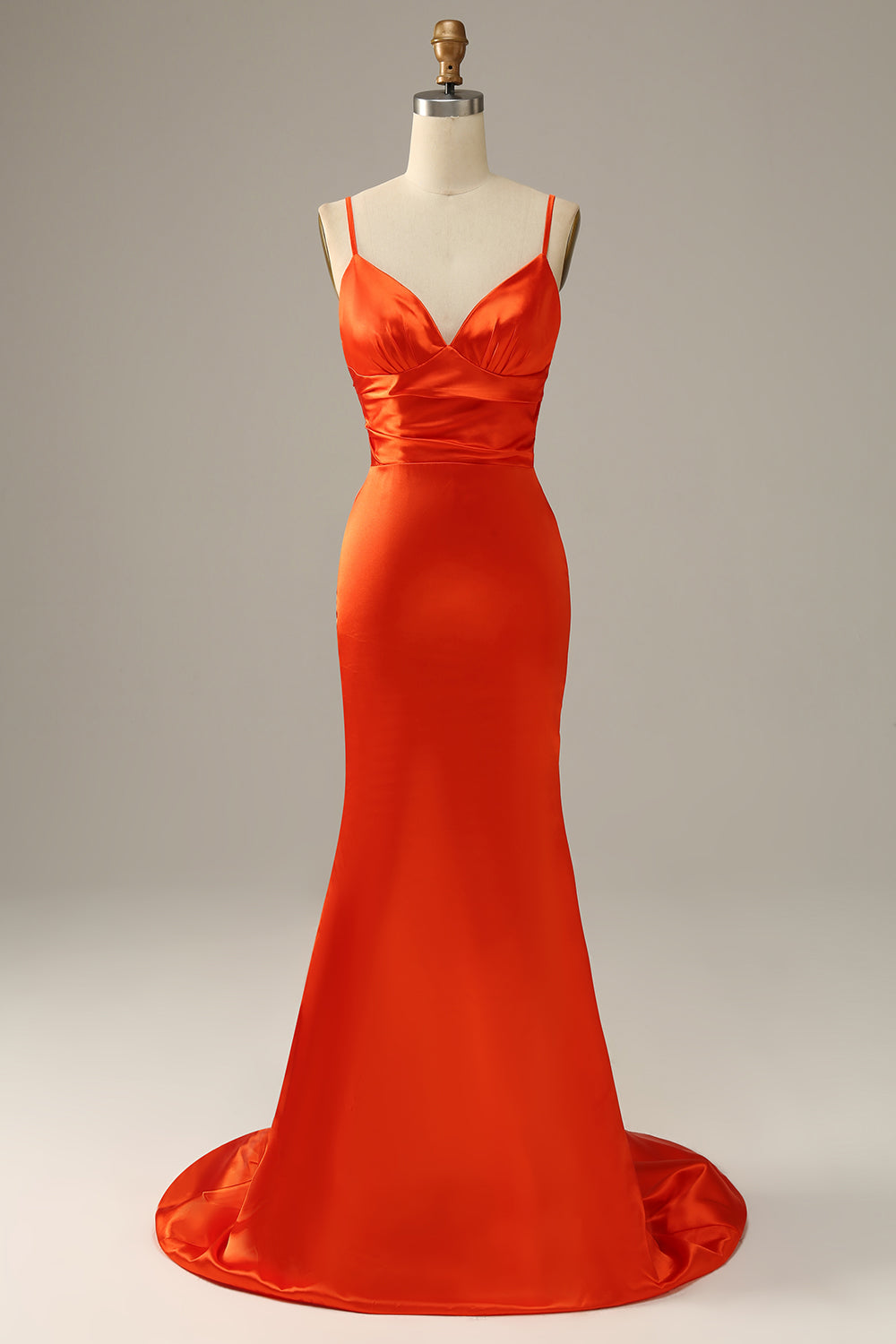 Robe de bal sirène orange à fines bretelles