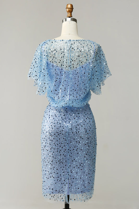 Grey Blue Sequined Bodycon Cocktail Dress