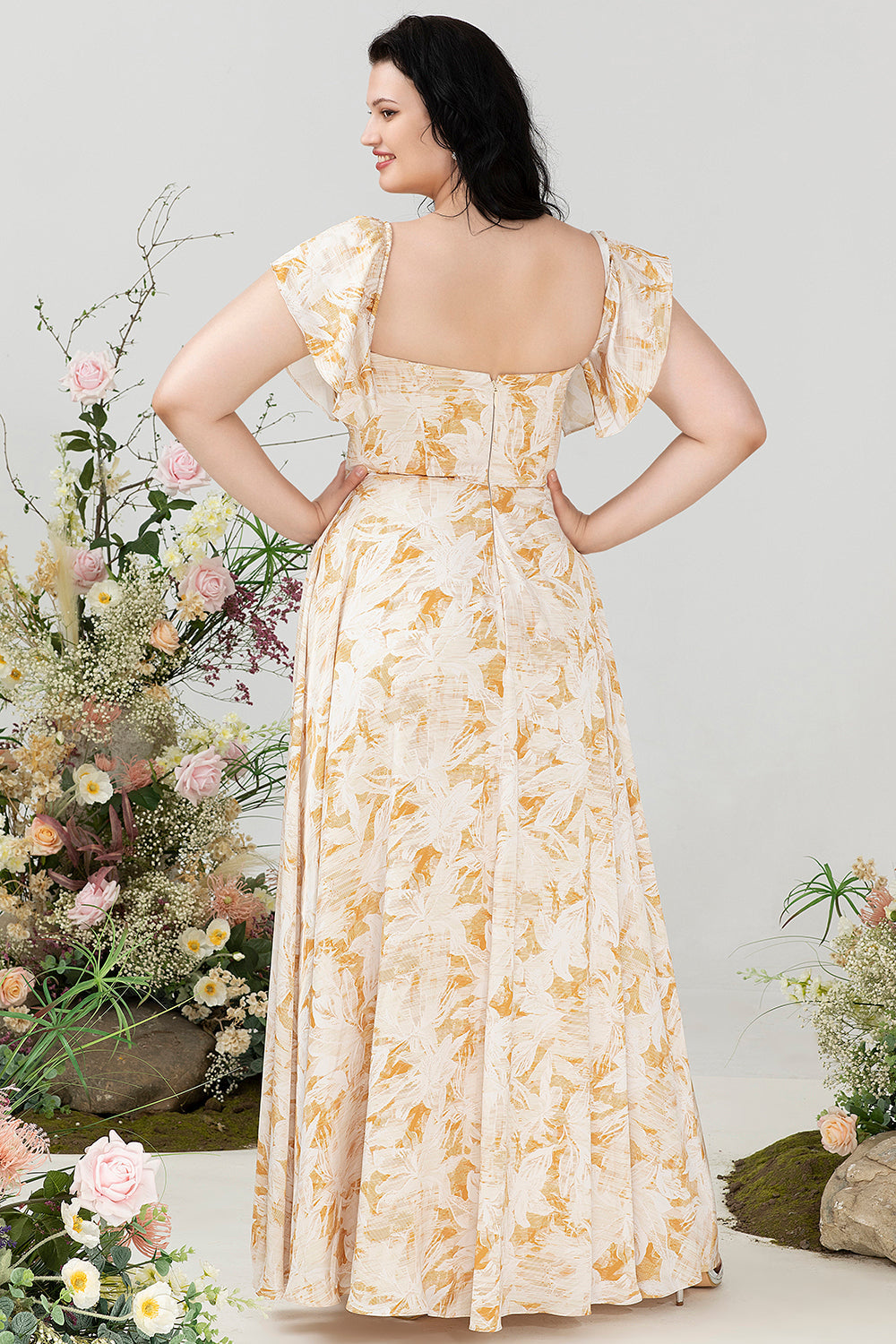 Robe de demoiselle d'honneur grande taille style Bardot avec fente
