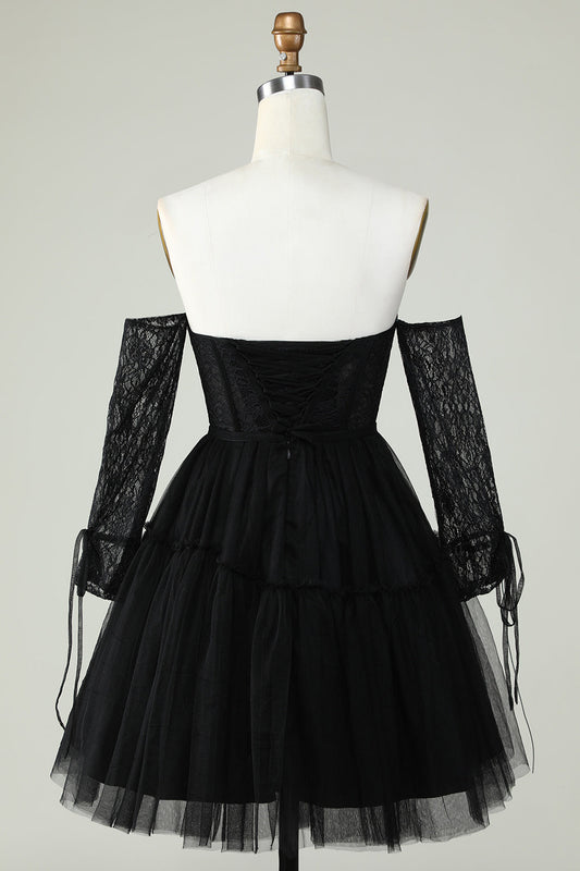 Robe de remise de diplôme noire bustier à manches longues