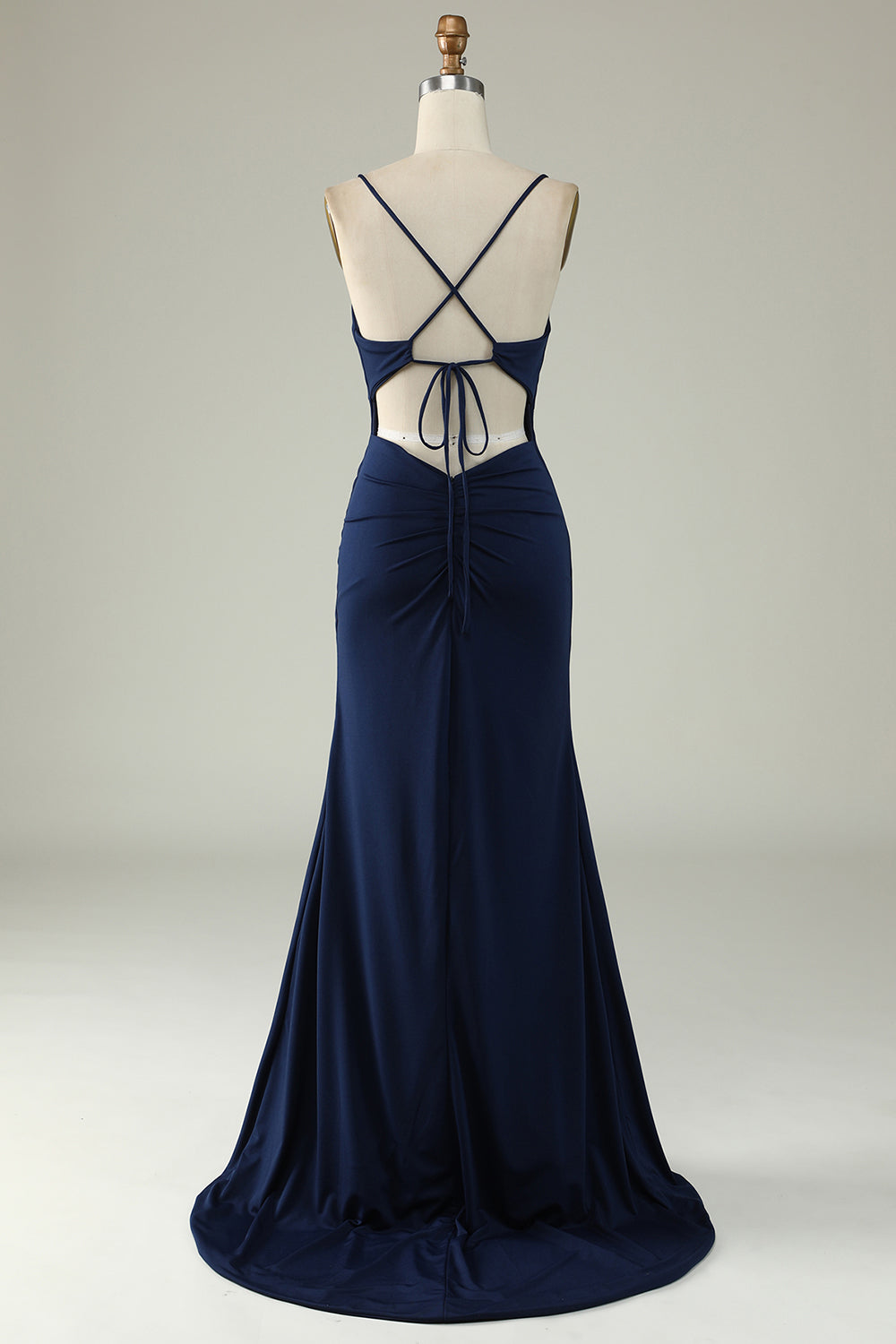 Robe de bal longue rouge sirène à bretelles spaghetti avec fente sur le devant