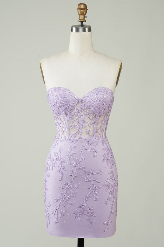 Robe bustier de bal de promo violette moulante ornée d'appliqués, la plus vendue