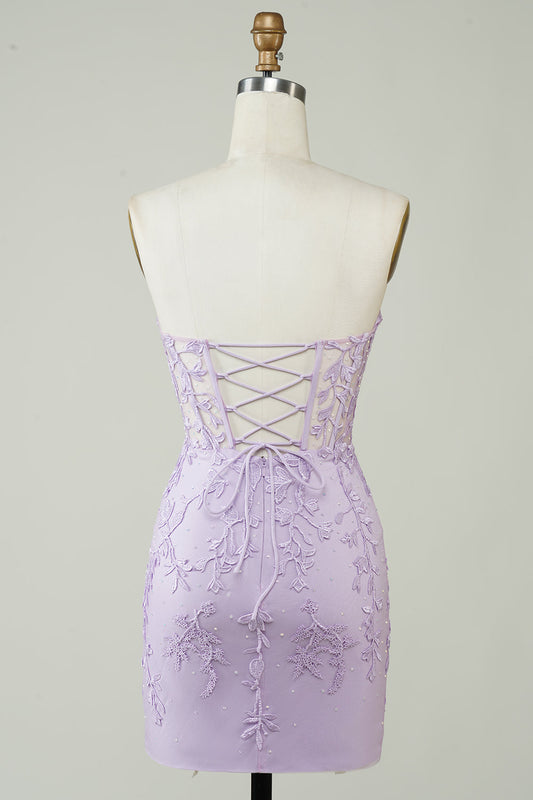 Robe bustier de bal de promo violette moulante ornée d'appliqués, la plus vendue