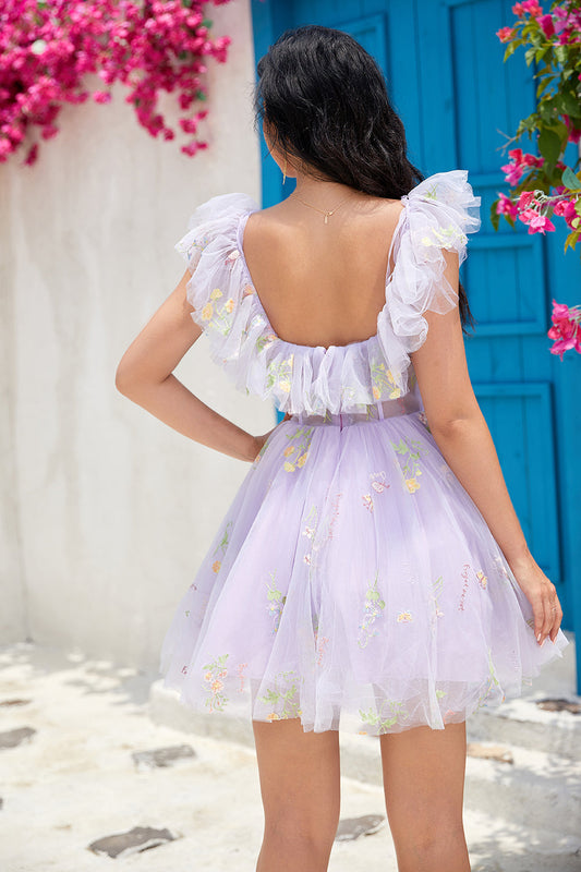 Adorables Robe de Bal de Finissants Lavande Épaule Dénudée Corset Évasée avec Volants