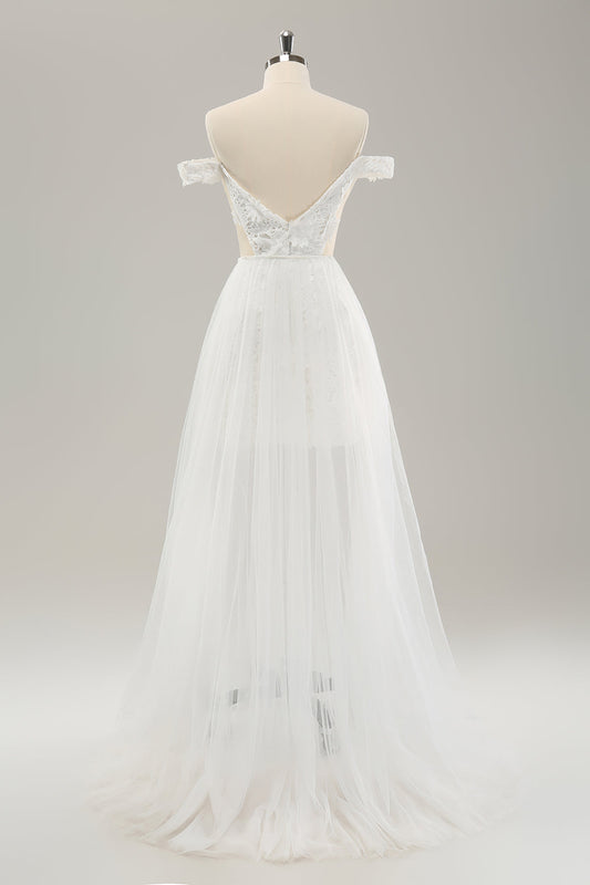 Robe de mariée bustier coupe évidée avec tulle amovible