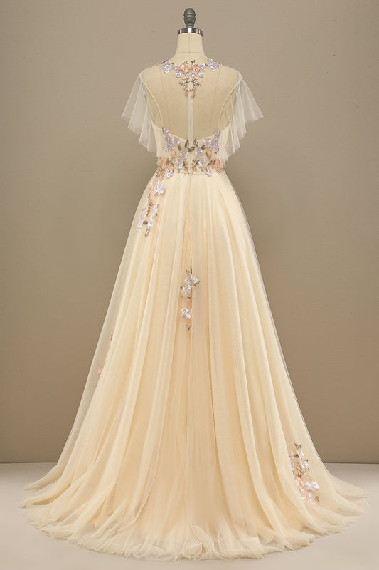 Robe de bal jaune longue avec applications
