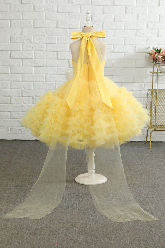 Robe jaune à dos nu pour fille d'honneur