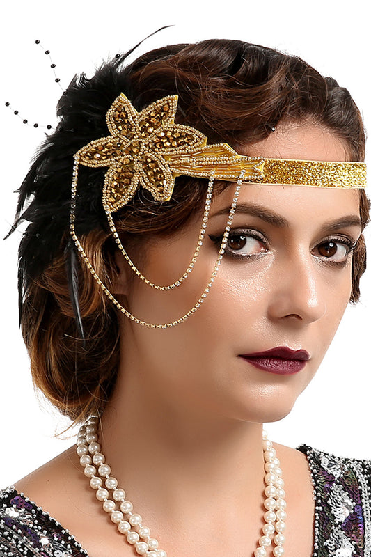 Bandeau orné de perles et de plumes noires, années 20