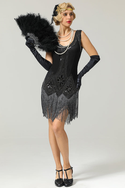 Robe Charleston Noire des Années 20 à Paillettes