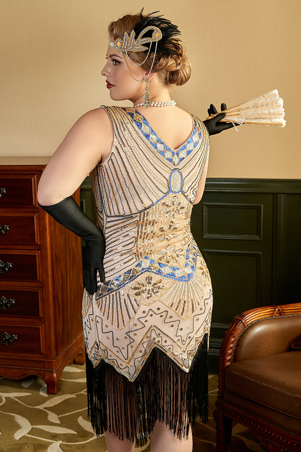 Robe Charleston Grande Taille Années 20 Bleu Roi Pailleté
