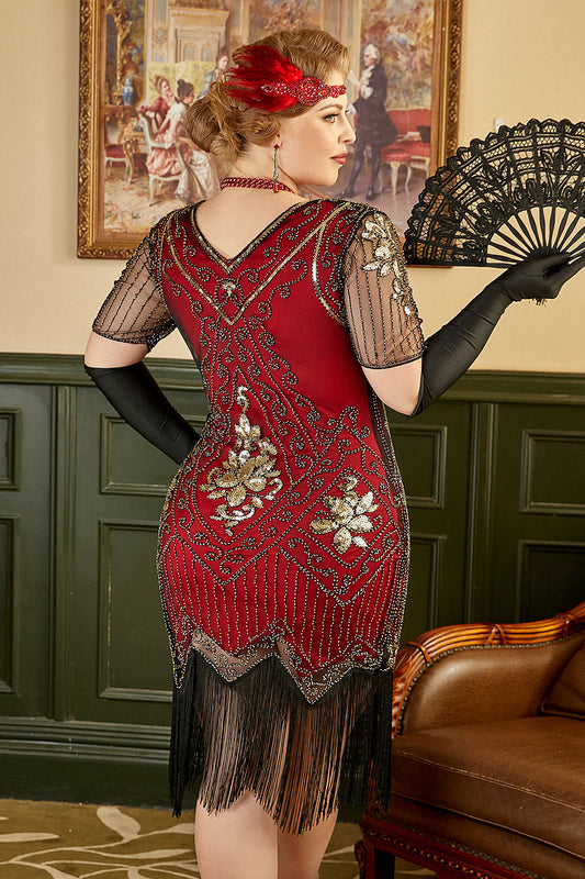 Robe Charleston Gatsby à franges et paillettes grande taille des années 20