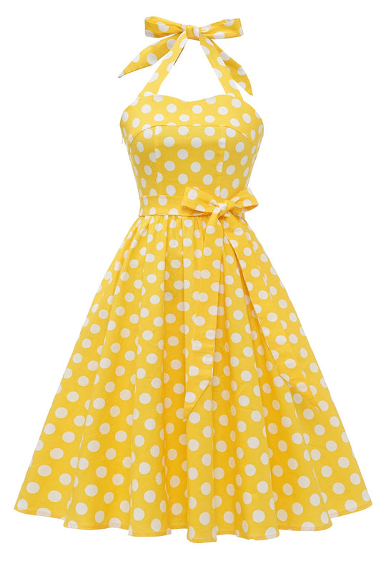 Robe Pin-Up Vintage à Pois Jaunes