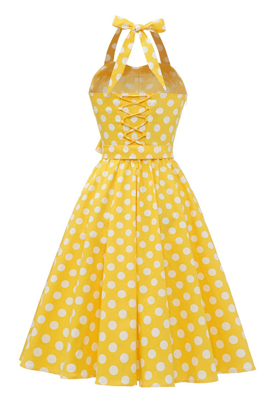 Robe Pin-Up Vintage à Pois Jaunes
