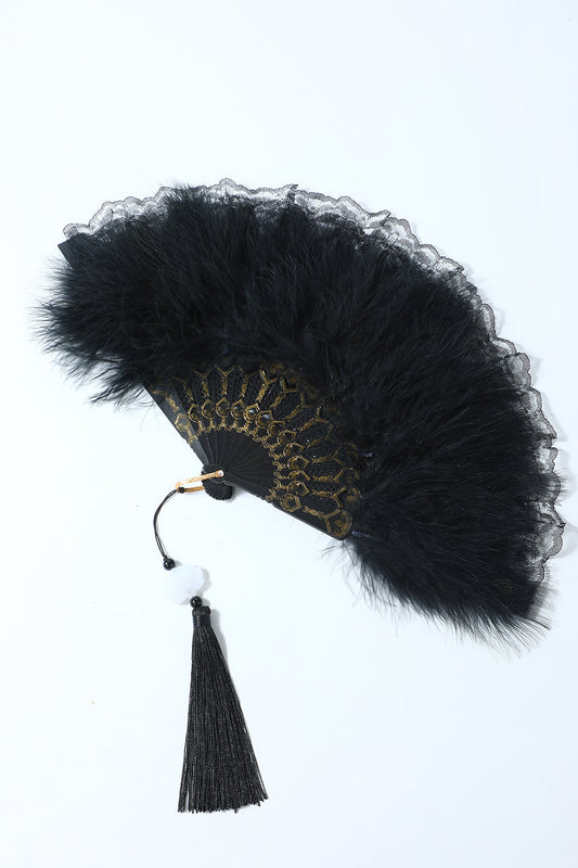 Éventail en plumes et dentelle années 20
