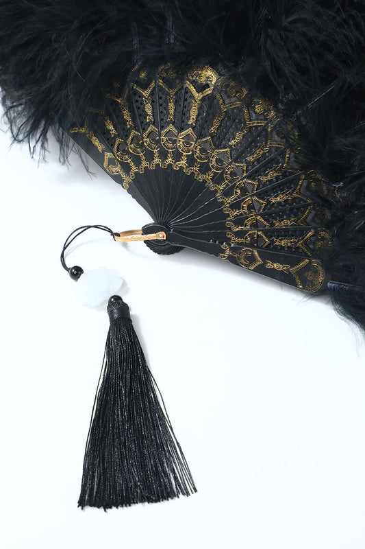 Éventail en plumes et dentelle années 20