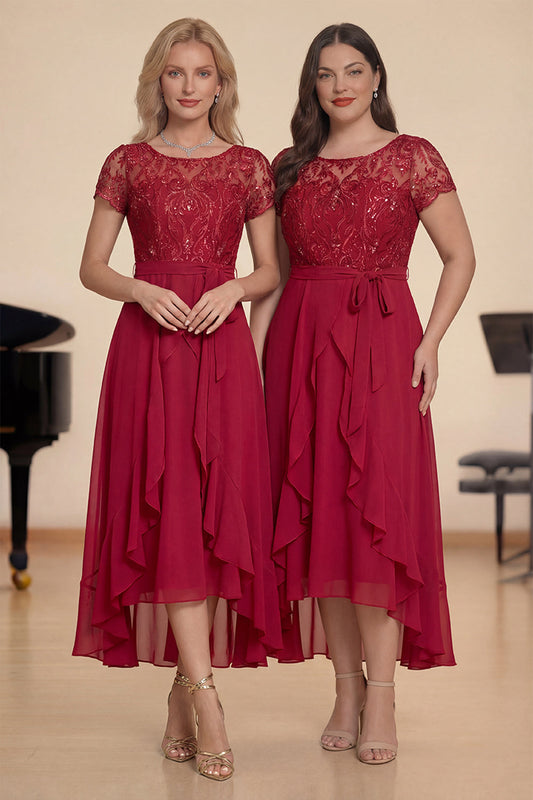 Robe de chœur trapèze à sequins bordeaux étincelant avec volants