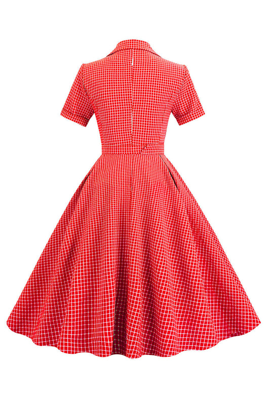 Robe rouge à carreaux style rétro années 50