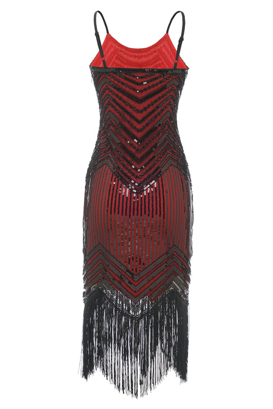 Robe noire et rouge à bretelles spaghetti style années 20
