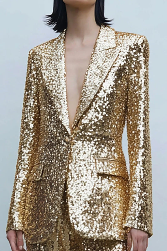 Sparkly Golden 2-Piece Peak Lapel Women's Prom Suit