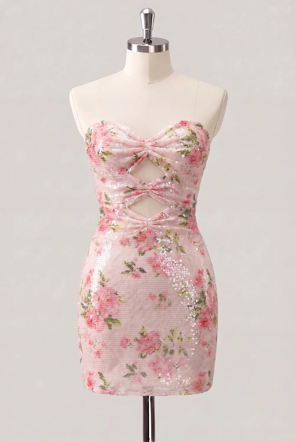 Robe de cocktail moulante blanche à trou de serrure avec sequins floraux et laçage au dos