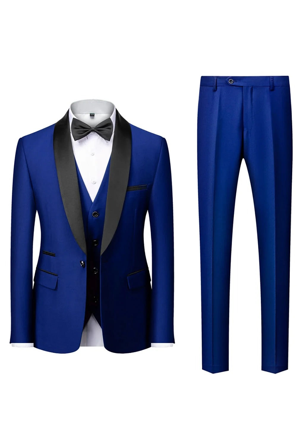 Costume homme 3 pièces à revers châle noir manches longues