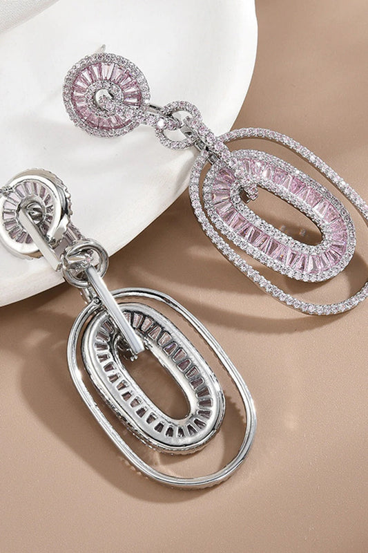 Sparkly Pink Rhinestones Prom Drop Earrings
