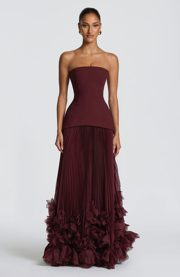 Vestido Sirena Amarillo Pálido con Corsé, Tul Plisado y Flores 3D
