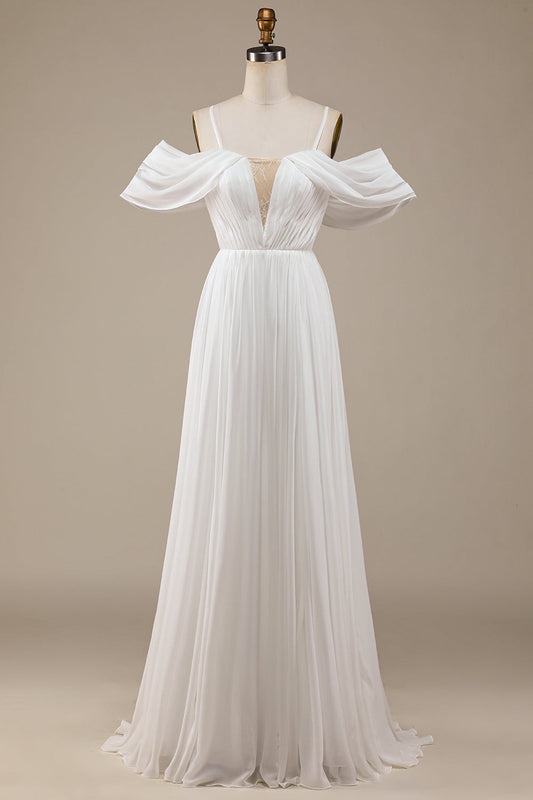 Robe de mariée bohème en mousseline froissée ivoire
