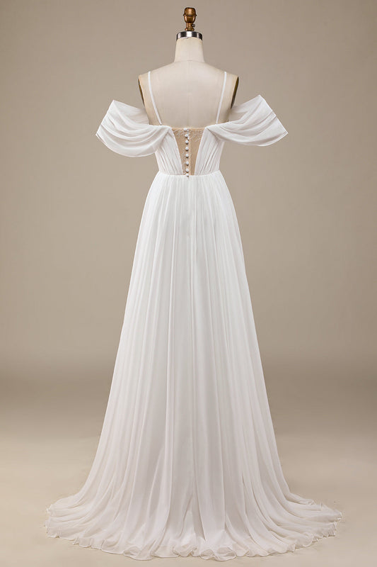 Robe de mariée bohème en mousseline froissée ivoire